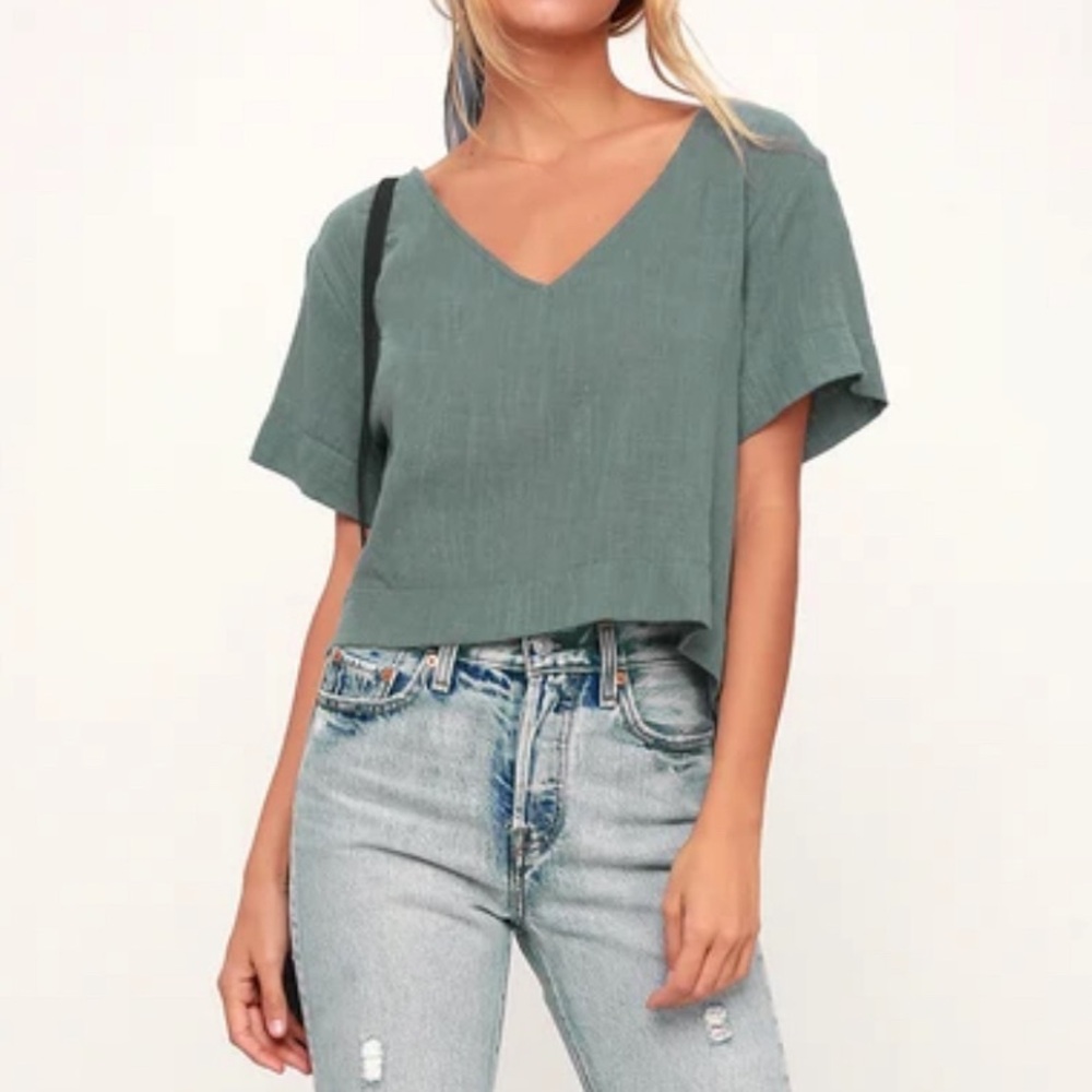 Signorina Cropped Grey/Blue Vneck - size S